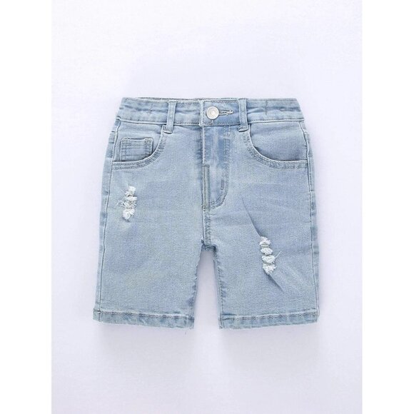 NEW SHEIN Toddler Boys Ripped Denim Shorts Size 1-2Y‎ Color Light Wash - Picture 1 of 9